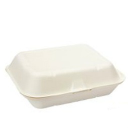 Bagasse 3 Compartment Square Clamshell 8in
